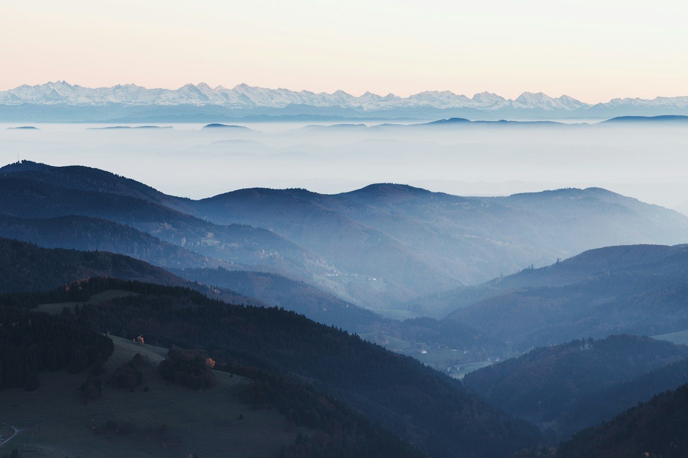 Südschwarzwald am Belchen mit Blick auf die Alpen